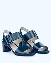 navy leather sandal-mid heel sandal with buckle - 28306-42