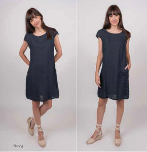 cap sleeve linen dress-19-7159