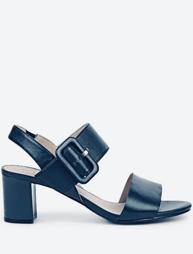 navy leather sandal-mid heel sandal with buckle - 28306-42