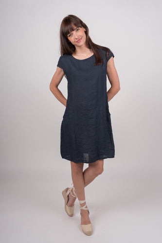 cap sleeve linen dress-19-7159