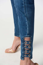 denim ankle pant with embellished cut out hem -241900