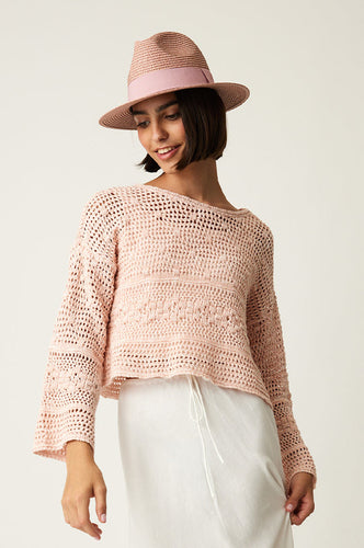 Cropped crochet sweater -75295-pi