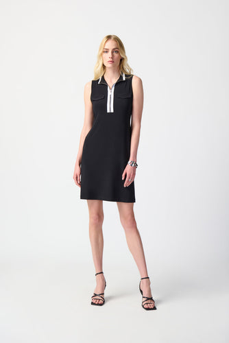 Zip top with white contrast colour neck slvless dress-241208