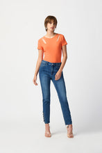 denim ankle pant with embellished cut out hem -241900