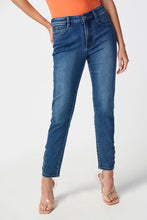 denim ankle pant with embellished cut out hem -241900
