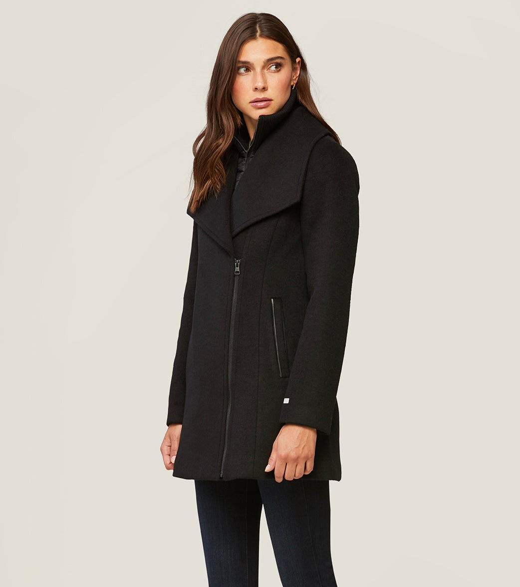 Calvin Klein Asymmetrical-zip Wool Coat in Black