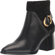 chunky heel ankle boot gold buckl-Evelanna