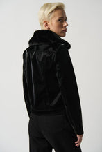 black gloss finish Moto jacket with removable faux fur collar -233928