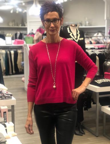 Cashmere crew neck w zip back detail-WES1558H