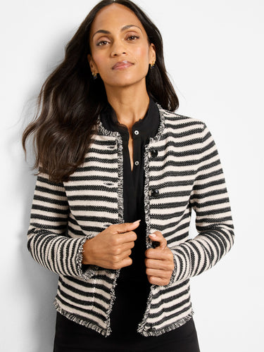 striped fringe jacket-F251127