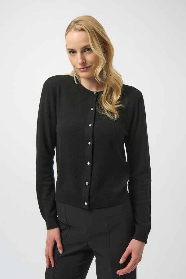 Cashmere cardigan with sparkle button 254951-blk