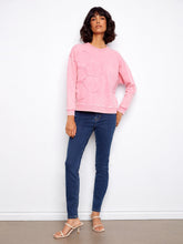 long sl top w flower applique-C1417