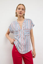 Silky stripe short sleeve blouse-BELENO