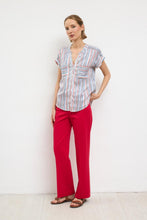 Silky stripe short sleeve blouse-BELENO