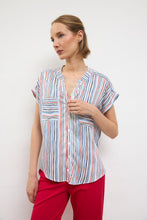 Silky stripe short sleeve blouse-BELENO