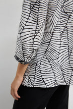black/wht print tunic blouse with embroidered trim-ASA