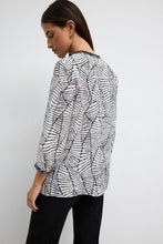 black/wht print tunic blouse with embroidered trim-ASA