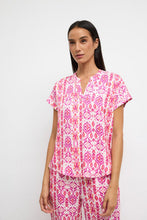 Short sleeve silky fuschia print blouse - DILARA