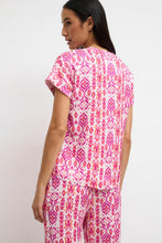Short sleeve silky fuschia print blouse - DILARA