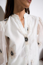 organza floral embroidered blouse -AZOGU