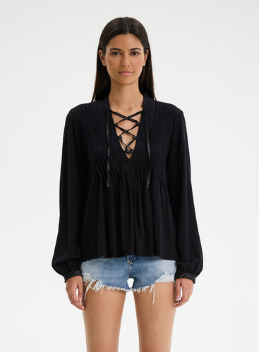 helga pleated long slv top-CL12455