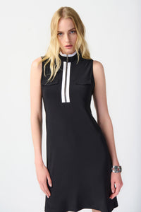 Zip top with white contrast colour neck slvless dress-241208