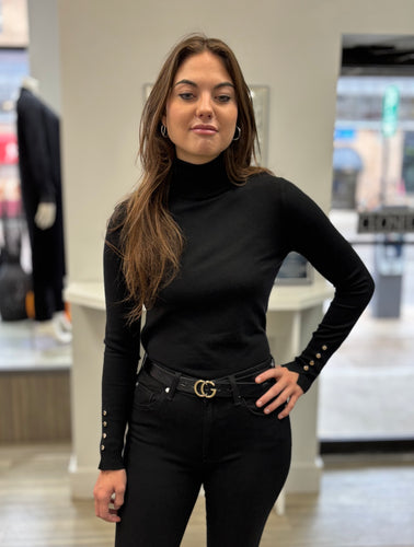 tneck with button cuff-LF90324-blk