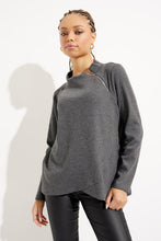 Zip neck grey melange/blk tunic- 233244