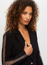 Black blazer with sheer sparkle sleeve detailing -233748