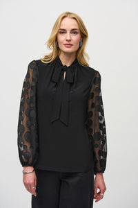 Tie neck blouse with burnout sleeves - 244019