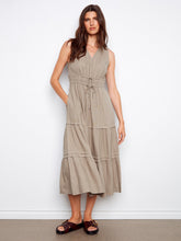 vneck multi tieered linen dress-c3221-476c
