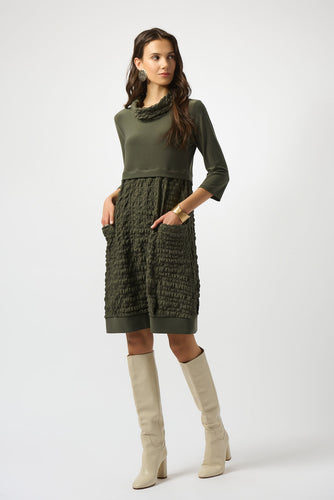 Cowl neck bubble/knit dress -243114F25