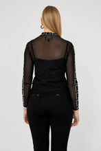 Black mesh black/silver sparkle mock neck top -253706