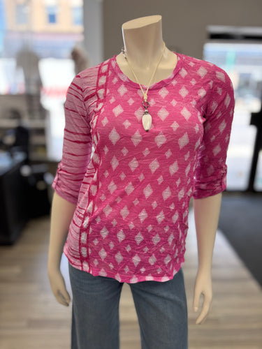 crew nck 3/4 slv pink prt tee-9615c-geo