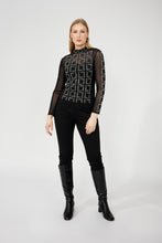 Black mesh black/silver sparkle mock neck top -253706