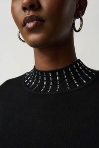 bead detail collar cuff sweater-234920