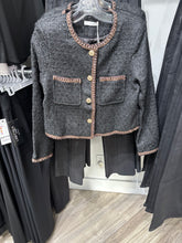 Chanel black sparkle tweed jacket  with brown accents  - VB017