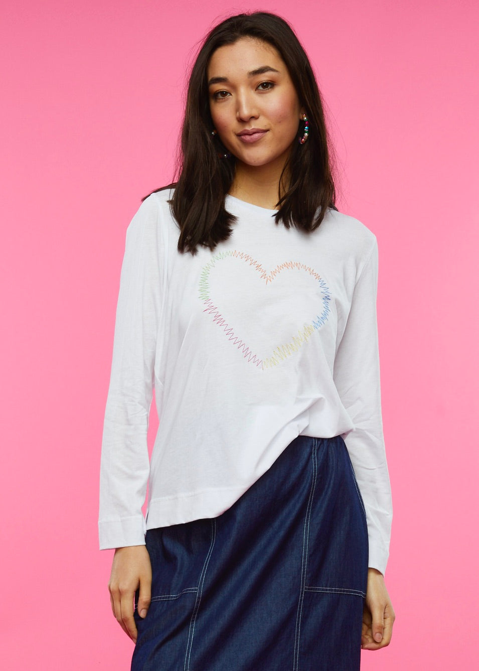 Embroidered heart long sleeve tshirt-ZP6465U