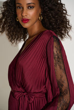 Full sleeve pleated dress with lace sleeve insets - 253775
