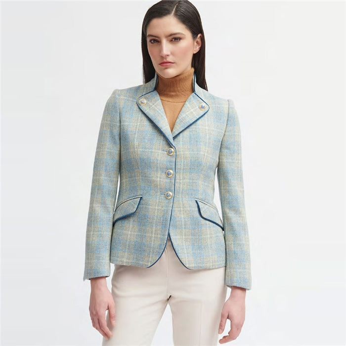 plaid jacket blue/gry w mandarin col-Esencia