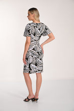 Wrap dress black/wht print flutter sleeve -266407