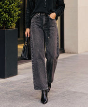 Barrel leg black denim pant with drawstring detail -BY4651