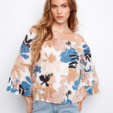 print 3/4 sl off shldr blouse-C4644