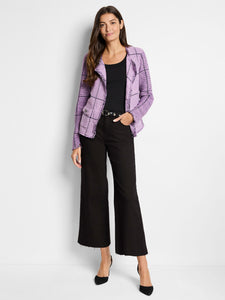 plaid fringe mix knit jkt-w241140