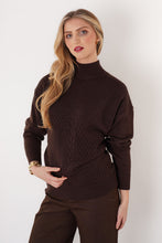 Mock neck cable sweater  - TT13100 -brown