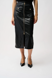 Faux leather long zip skirt  -253991-blk