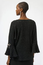 Fuzzy sweater with bow embellished sleeves - 254098