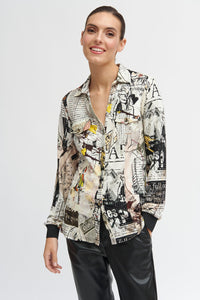 newsprint blouse in viscose stretch-Calista