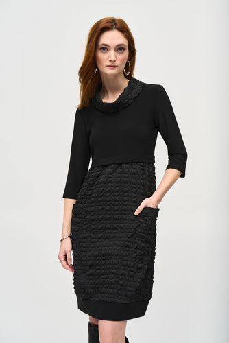 Mixed texture 3/4 sleeve dress-243114