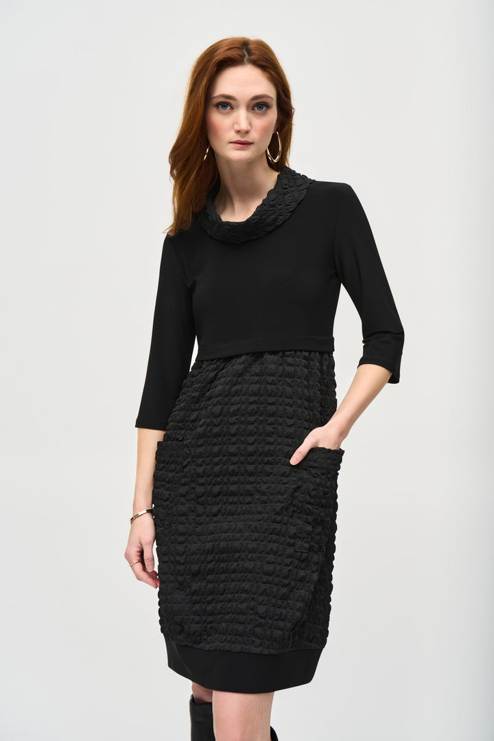 Mixed texture 3/4 sleeve dress-243114